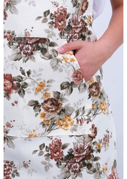 Şık ve kullanışlı mutfak önlüğü, kahve güllü tasarım, 60x80, pamuk polyester fiyatları