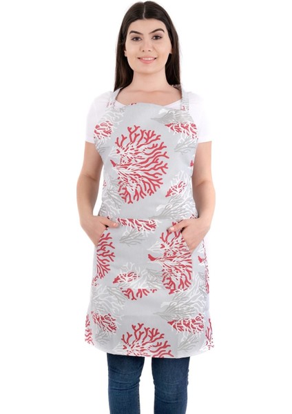 Dal Desenli Gri Mutfak Önlüğü, şık ve kullanışlı tasarım, 60x80 cm, pamuk polyester