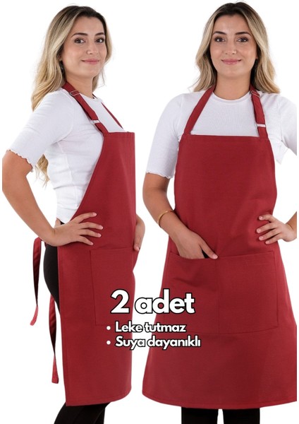 2'li Ayarlanabilir Mutfak Önlüğü Seti, Şık ve Kullanışlı, Vişne Renkli, 60x80 cm, Pamuk Polyester