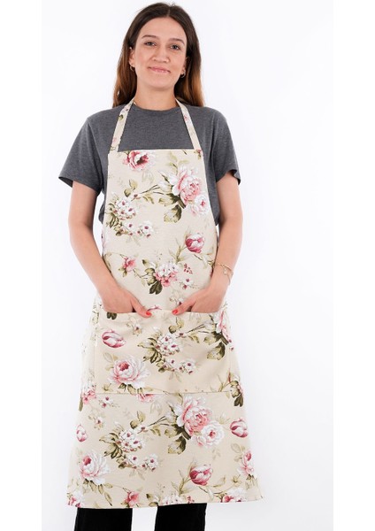 Gül-3 desenli şık mutfak önlüğü, kaliteli ve kullanışlı tasarım, 65x95 cm, pamuk polyester