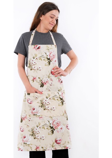 Gül-3 desenli şık mutfak önlüğü, kaliteli ve kullanışlı tasarım, 65x95 cm, pamuk polyester fiyatları