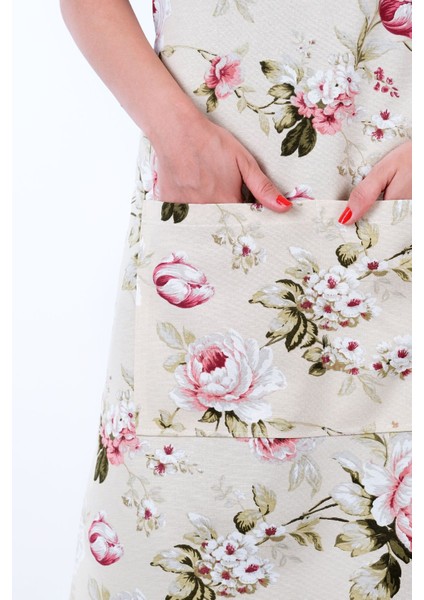 Gül-3 desenli şık mutfak önlüğü, kaliteli ve kullanışlı tasarım, 65x95 cm, pamuk polyester modelleri