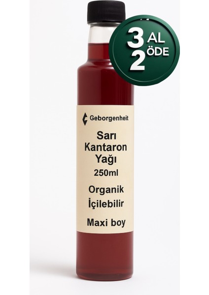 LÜTFEN DİKKAT ! İÇİLEBİLİR SARI KANTARON YAĞI Maxi Boy %100 Saf Doğal Katkısız Geleneksel Yöntem Ile Üretildi 250ml. CİLDTE OLUŞAN LEKE , YARA ve KIZARIKLIKLARDA DESTEKLEYİCİ