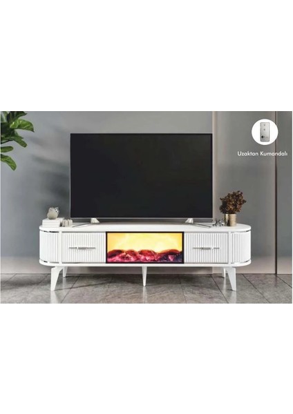 2 Kapılı Beyaz/gümüş Uzaktan Kumandalı Oval Tv Sehpası