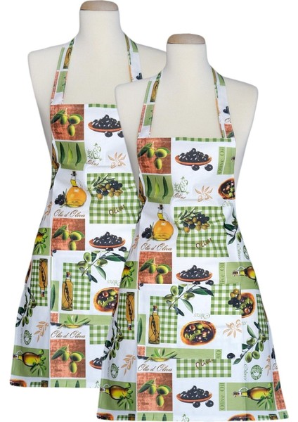 İki Adet Sıvı Geçirmez Mutfak Önlüğü Seti, 50x70, Pamuk Polyester, Yeşil