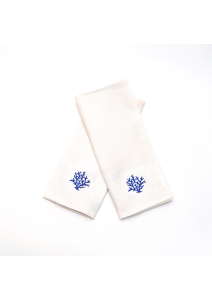 Mavi Coral Nakışlı 2'li Pamuş Kurulama Bezi, yumuşak ve şık temizlik seti
