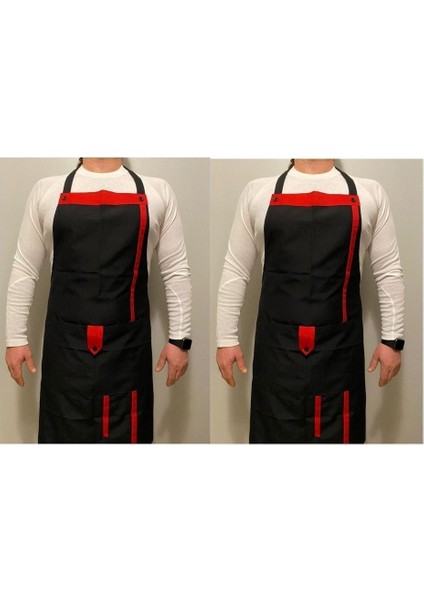 Siyah Aşçı Askılı Mutfak Önlüğü 2'li Set, Şık ve Rahat Kullanım, 70x100 cm