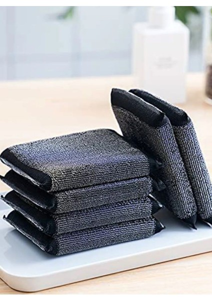 4'lü Siyah Paslanmaz Çelik Telli Bulaşık Süngeri Seti, 10x10 cm