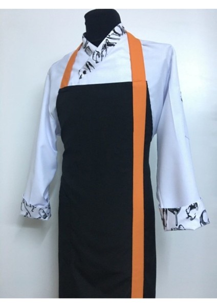 Turuncu Bantlı Boyundan Askılı Mutfak Önlüğü, Polyester, Siyah Renk