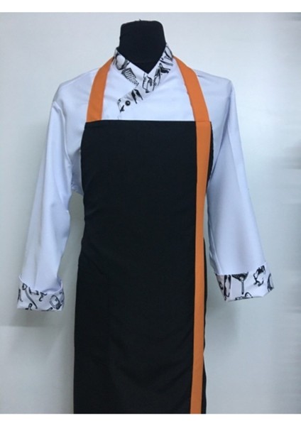 Turuncu Bantlı Boyundan Askılı Mutfak Önlüğü, Polyester, Siyah Renk fiyatları