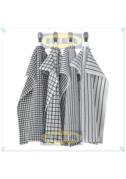 Beyaz Koyu Gri Kurulama Bezi, 45x60 cm, 4'lü Pamuk Set