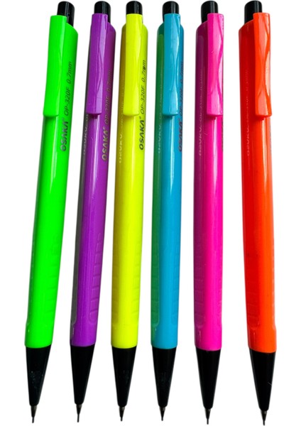 Osaka OP-320F Mekanik Kurşun Kalem, 0.7mm, 6 Renkli Set (Pembe, Turuncu, Sarı, Yeşil, Mavi, Mor) fiyatları