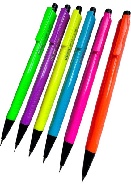 Osaka OP-320F Mekanik Kurşun Kalem, 0.7mm, 6 Renkli Set (Pembe, Turuncu, Sarı, Yeşil, Mavi, Mor) modelleri
