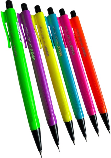 Osaka OP-320F Mekanik Kurşun Kalem, 0.7mm, 6 Renkli Set (Pembe, Turuncu, Sarı, Yeşil, Mavi, Mor) indirimleri