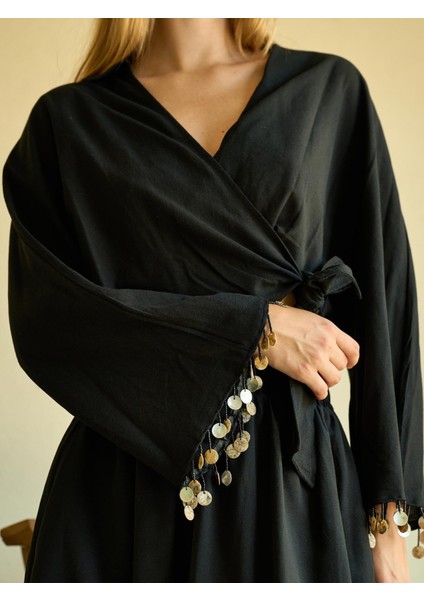 Keten Kol Detaylı Siyah Kimono Bluz indirimleri