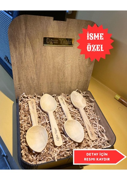 Isme Özel Ahşap Kutulu Ankara Şimşir Oyun Kaşığı Takımı