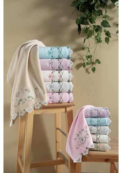 Kadife Nakışlı Gri Çeyiz Havlusu 30x50 Şık ve Yumuşak Dokunuşlu, Tekil