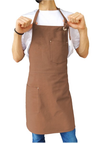 Kahverengi tasarım önlük, pamuk polyester, 34 x 48 cm, şık ve kullanışlı