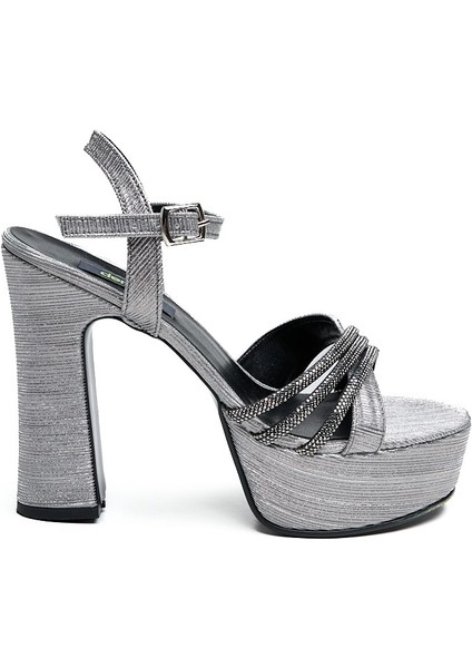 Bilekten Bantlı Taşlı Platformlu Kadın Topuklu Ayakkabı