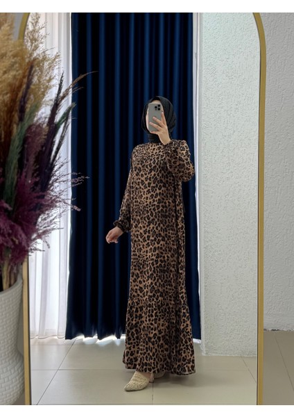 Messina Leopar Desen Battal ELBISE-PE602 Kahve