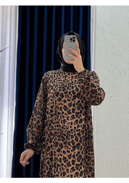 Messina Leopar Desen Battal ELBISE-PE602 Kahve