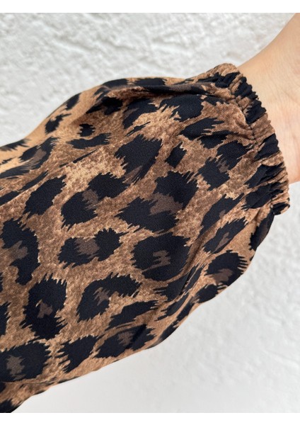Messina Leopar Desen Battal ELBISE-PE602 Kahve