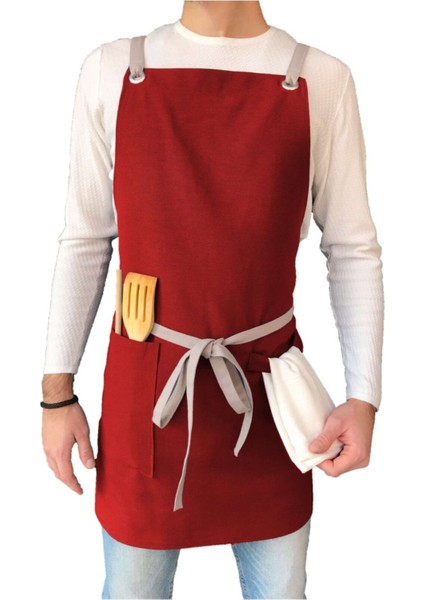Kırmızı Önlük, 155x220, Pamuk Polyester, Şık ve Kullanışlı Mutfak Aksesuarı