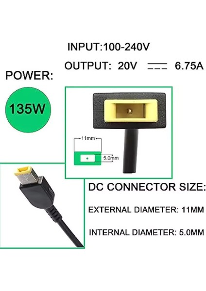 Lenovo Ideapad Gaming 3-15ARH05 82EY Uyumlu Notebook Adaptör 20V 6.75A 135W modelleri