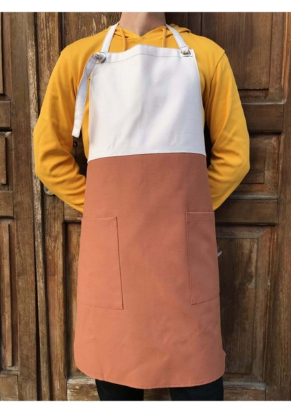 HD-02 Tasarım Önlük, Krem-Kiremit Kahve, 160x48, Pamuk Polyester, Şık ve Kullanışlı
