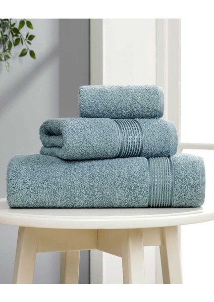 3 Lü Banyo Havlusu Seti Pamuklu Ritim Mint