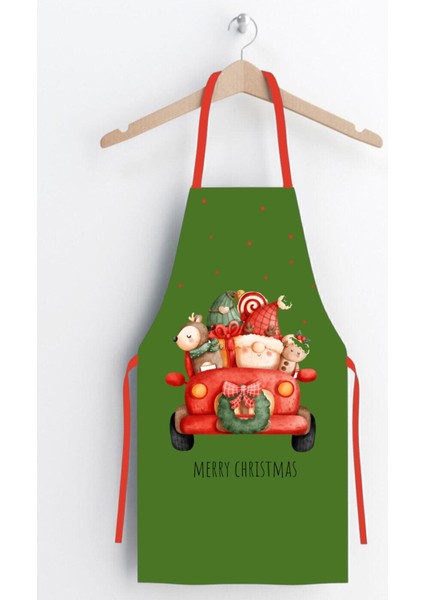Yılbaşı temalı yeşil araba desenli mutfak önlüğü, polyester, 50x70 cm fiyatları