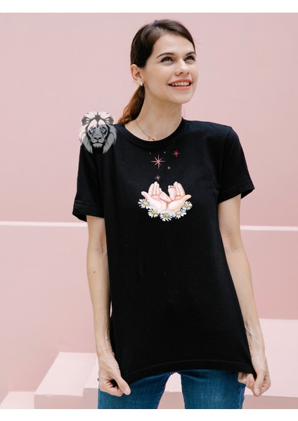 Anne ve Bebek Logo Baskılı Kadın T-Shırt Siyah fiyatları