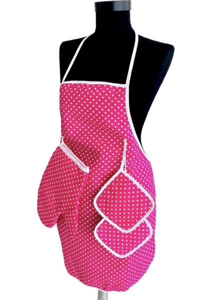 Fuşya Mutfak Seti: Su Geçirmez Önlük, Isı Yalıtımlı Eldiven ve Tutaç, 50x70 cm modelleri