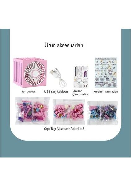 Masaüstü Blok Fan Küçük Masa Vantilatörü, Usb Şarj Edilebilir Pil, 3 Hız Güçlü