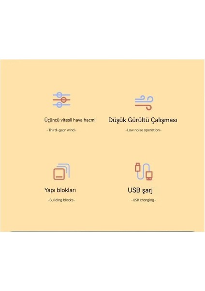 Masaüstü Blok Fan Küçük Masa Vantilatörü, Usb Şarj Edilebilir Pil, 3 Hız Güçlü