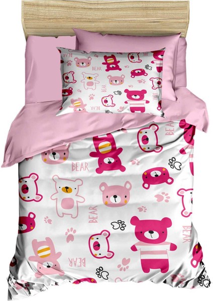 Dijital Baskılı 3d Pamuklu Yenidoğan Bebek Nevresim Takımı Bear Toy Pink