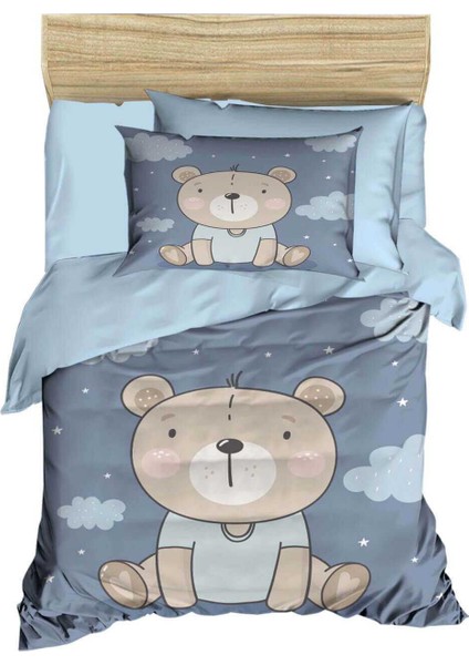 Dijital Baskılı 3D Pamuklu Yenidoğan Bebek Nevresim Takımı Blue Bear