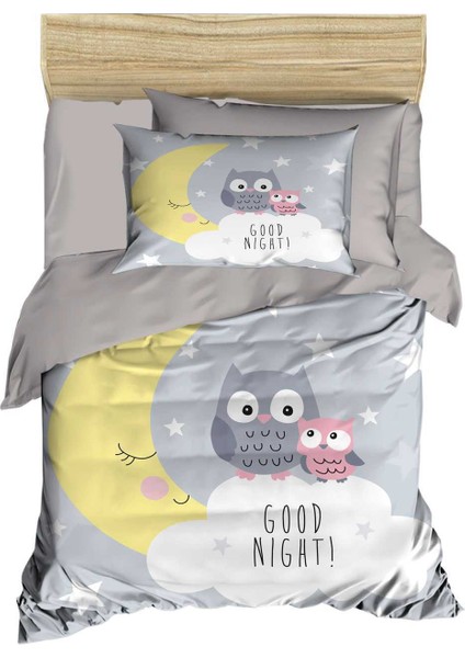 Yenidoğan Kız / Erkek Unisex Bebek Nevresim Takımı &#37; 100 Pamuklu Good Night Gri