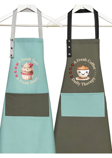 Yeşil 2'li mutfak önlüğü seti, leke tutmaz, su geçirmez, şık ve kullanışlı, 60x75 cm