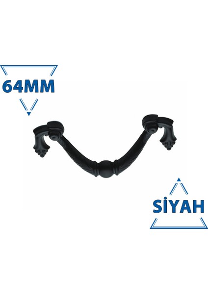 Üzümlü Kulp 4'lü 64mm Siyah