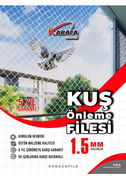 Kuşlar Için Balkon Güvenlik Filesi – 2.5 Metre Yükseklik | Metreyle Kesim |1.5 mm Ip, 2x2 cm Göz Aralığı + Montaj Aparatları (Beyaz/gri/siyah)
