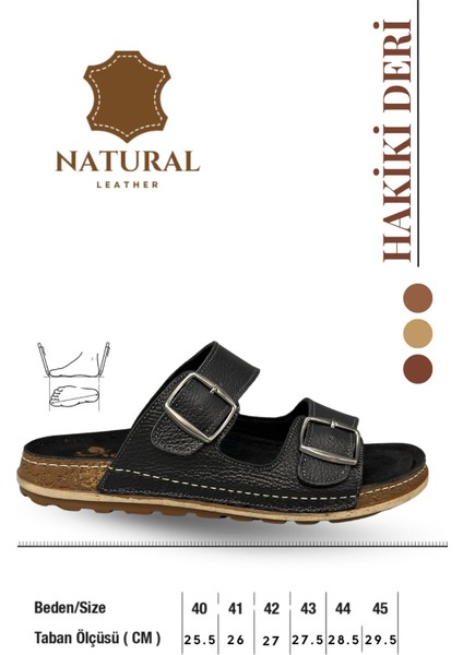 Çift Tokalı Ayarlanabilir Hakiki Deri Erkek Terlik Doğal Deri Terlik T Siyah fiyatları