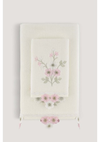 Krem renk nakışlı havlu 30x50, şık ve kaliteli pamuklu ürün modelleri