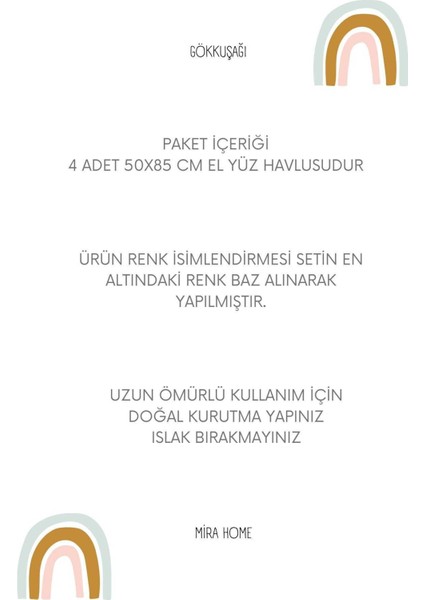 4 Lü El Yüz Havlu Seti &#37;100 Pamuklu Gökkuşağı 50X85 cm Mavi fiyatları