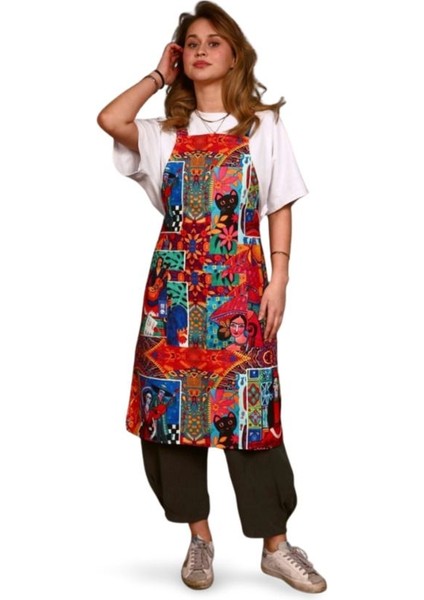 Çok Renkli Frida Collage Önlük, Şık ve Renkli Tasarım, 92 x 49, Pamuk Polyester