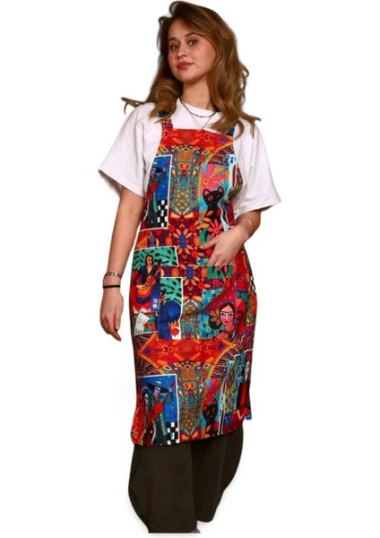 Çok Renkli Frida Collage Önlük, Şık ve Renkli Tasarım, 92 x 49, Pamuk Polyester fiyatları