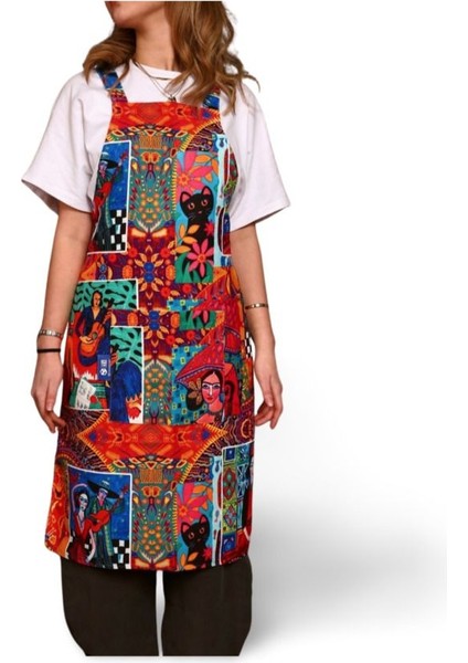 Çok Renkli Frida Collage Önlük, Şık ve Renkli Tasarım, 92 x 49, Pamuk Polyester modelleri