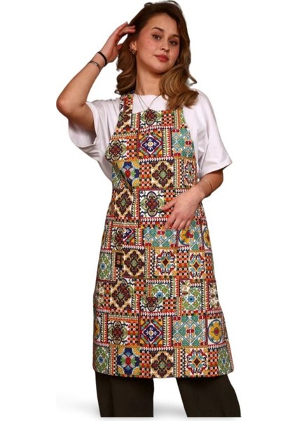 Renkli mozaik desenli kullanışlı mutfak önlüğü, 96x65 cm, pamuk polyester fiyatları