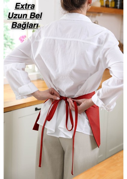 Kırmızı su geçirmez mutfak önlüğü, 3 geniş cepli, şık ve dayanıklı tasarım 60x30 cm indirimleri