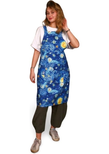 Renkli ve şık mutfak önlüğü, pamuk-polyester, 96x65 cm, mavi ve çeşitli renkler